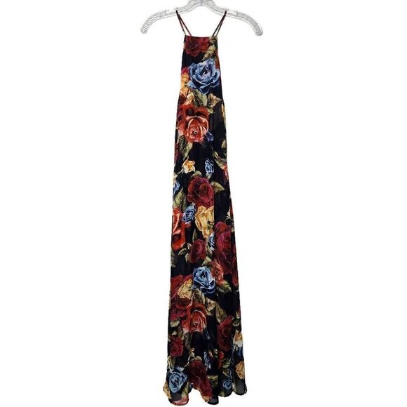 Show Me Your Mumu Floral Bronte Halter Maxi Dress Side Slits Size XS - Picture 3 of 11